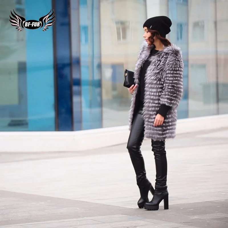 Excellent BFFUR Real Fur Coat Luxury Women Winter Fashion Style Natural Fur Vest Coat Female Silver Fox Fur Coat Russian Fur Coats Slim 29
