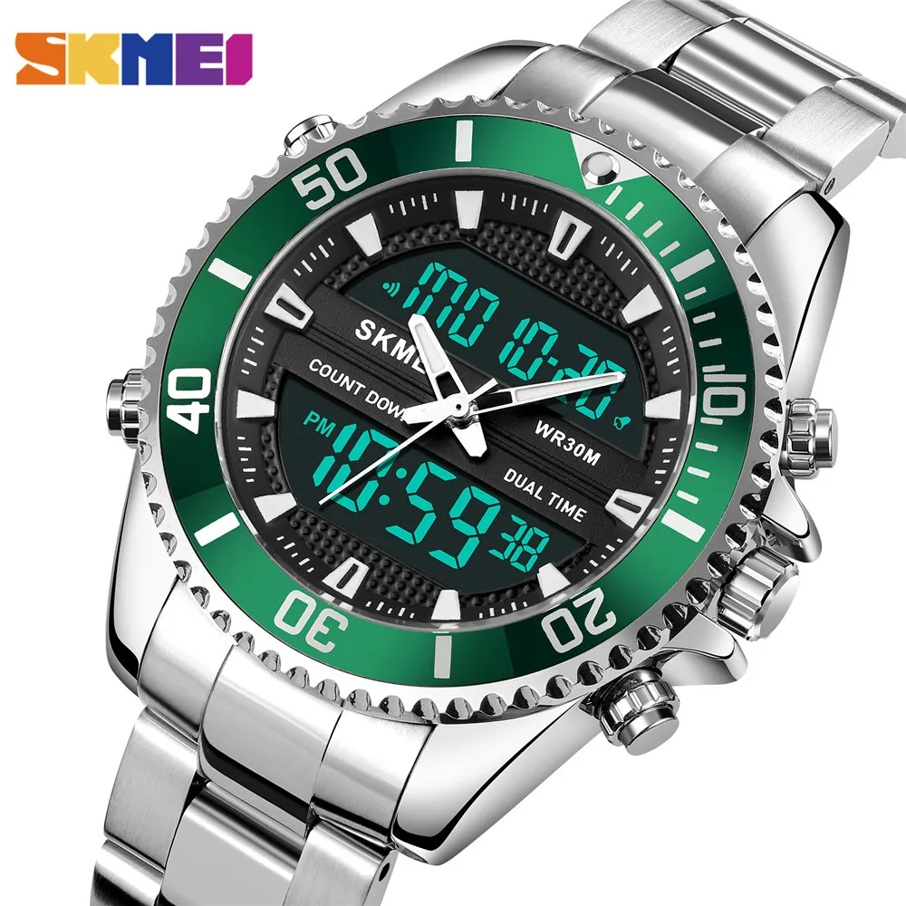 SKMEI Quartz Digital Dual Movement Waterproof Wristwatch Men Sport Watches 3 Time Countdown Stopwatch Clock reloj hombre 1850 1