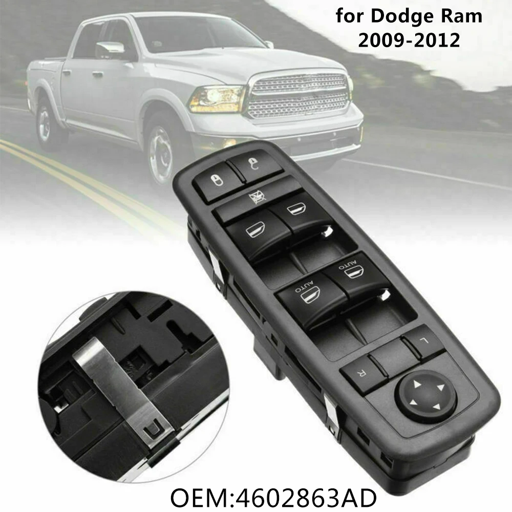 Driver Side Master Power Window Switch for 2009 2010 2011 2012 Dodge Ram 1500 2500 3500 Quad & Crew Cab Pickup Replace # 4602863AD 4602863AB 4602863AC