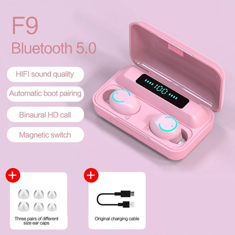 TWS F9 Wireless Earphones Touch Control LED Display Bluetooth 5 0 Headset with 2000mAh Charging Box