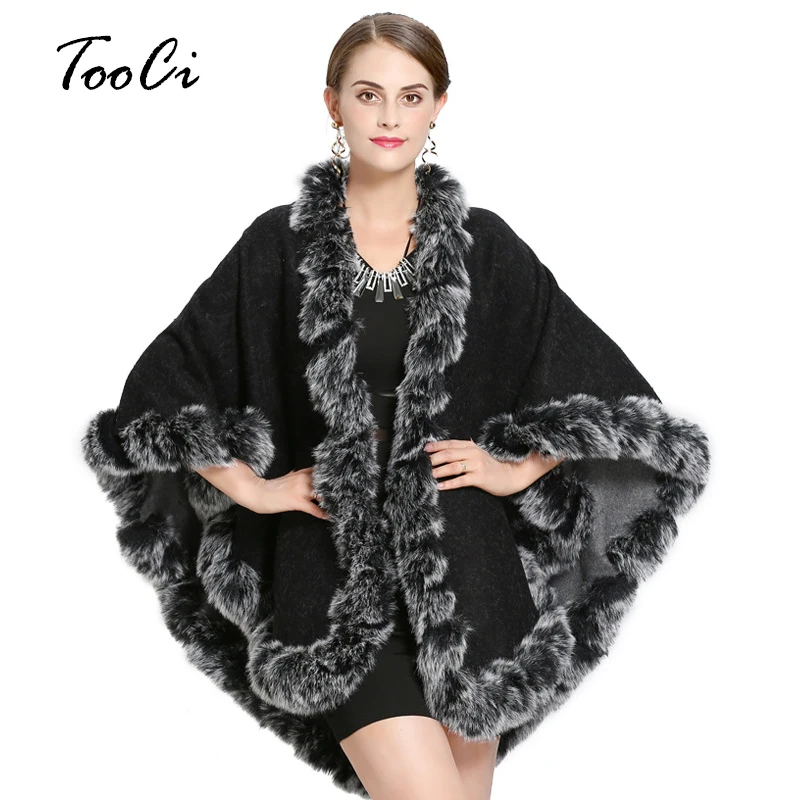 

Spring and Autumn new Women Capes Poncho Faux Fox Fur double-sided wearable plus size hand-wool shawl cape cardigan Coat 1340 #