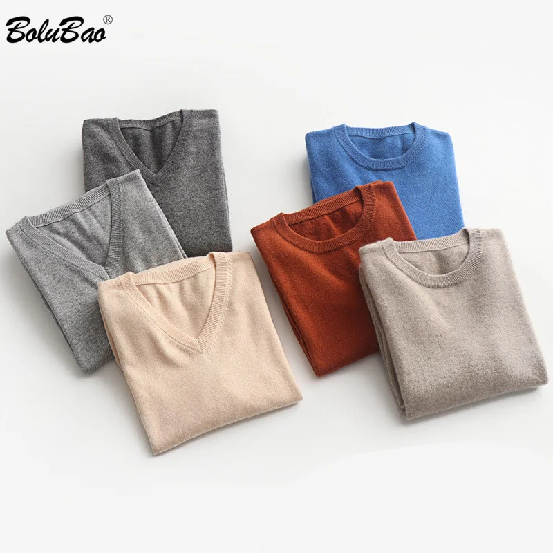 

BOLUBAO New Men's O-Neck V-Neck Sweaters Spring Autumn Men Wool 30 % Pullover Sweater Solid color Slim Fit Base Sweater Male