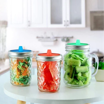 

12Pcs Silicone Waterless Airlock Fermentation Lid with Metal Ring for Wide Mouth Mason Jar for Sauerkraut Kimchi Pickles Ferment