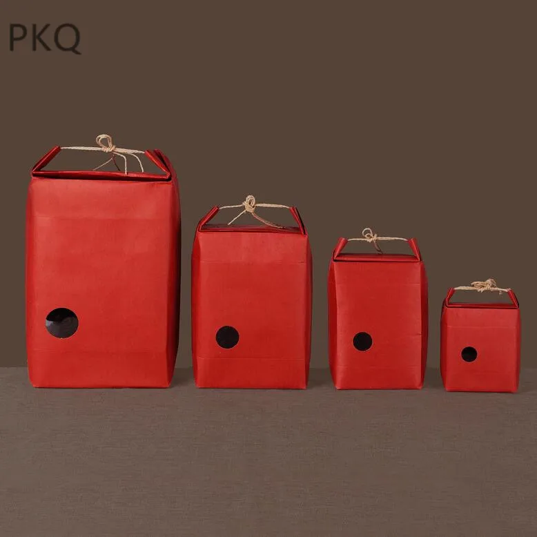 

50pcs Red/Kraft Paper Packaging Tea Bag Candy Cookies Food Storage Pouch With Small Round Window Paper Bag 14*8*20cm/9*5*11cm
