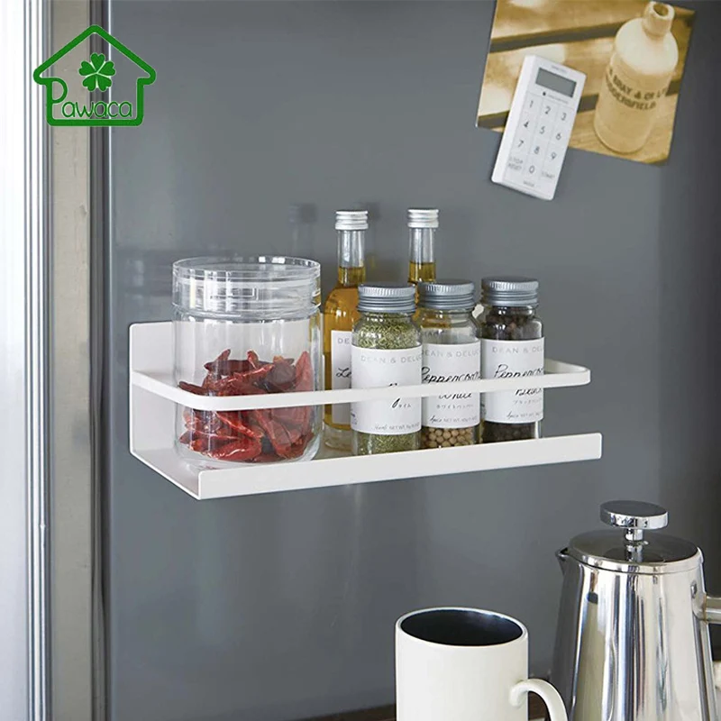 

Pawaca Magnetic Fridge Storage Rack Iron Firm Sidewall Holder Kitchen Shelf Seasoning Rack Multifunction Kitchen Organizer