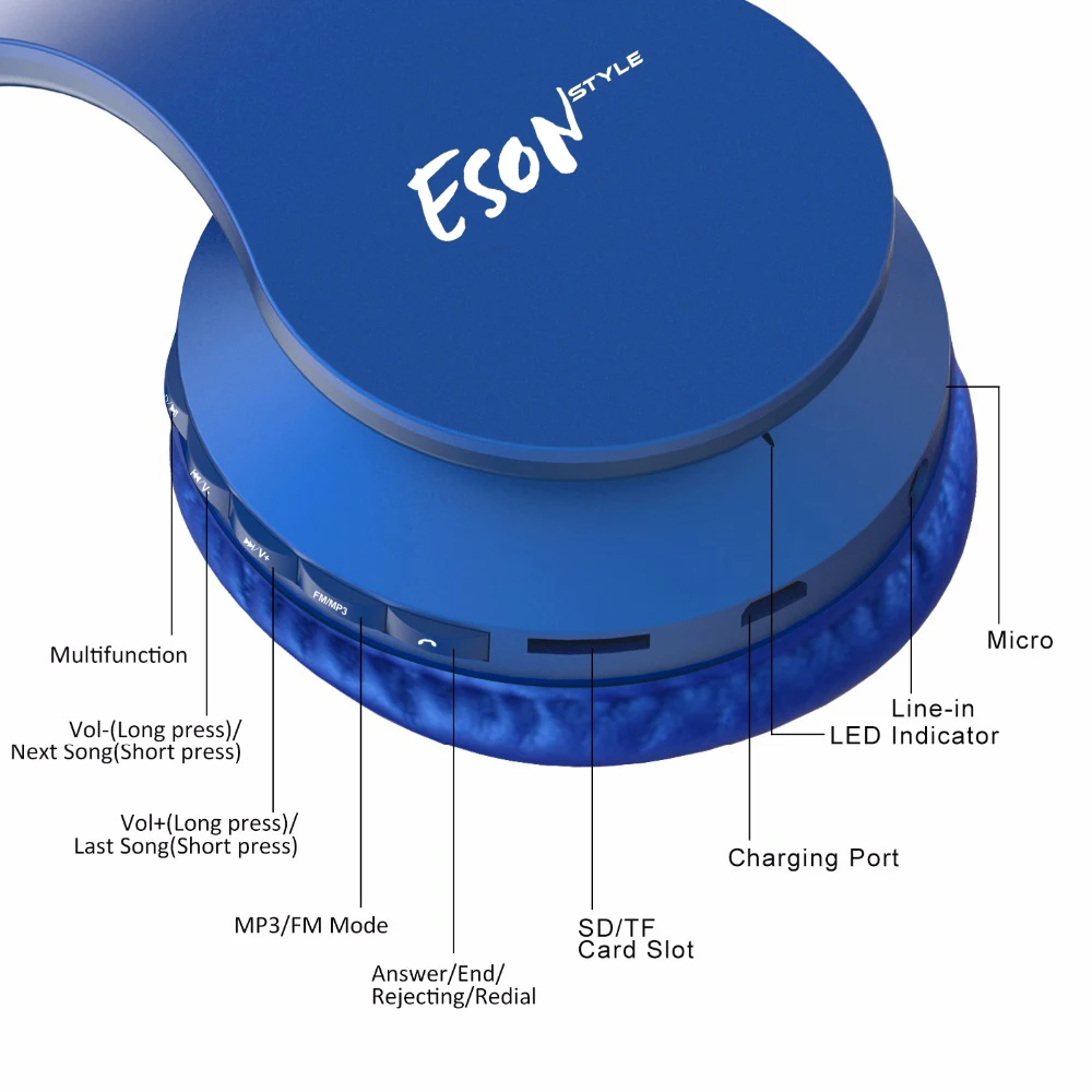 Eson стиль складные регулируемые наушники проводные Bluetooth наушники Встроенный микрофон