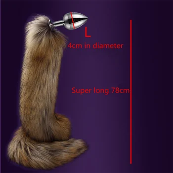 78cm Super Long  Fox Tail Anal Plug 3size Metal Dilatador Anal Beads Butt Plug Sexy Stimulate Sex Toys For Woman Adult Games 2