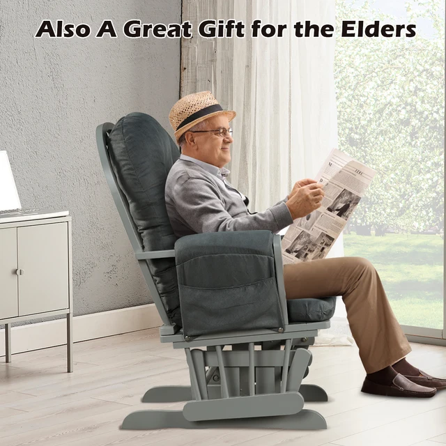 Costway Glider and Ottoman Cushion Set Wood Baby Nursery Rocking Chair Dark  Grey - AliExpress