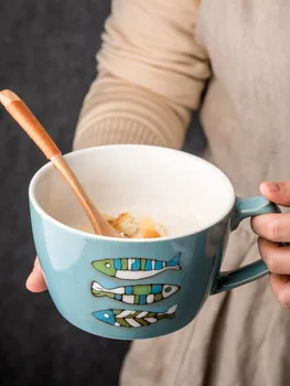 

Big belly ceramic cup European-style large breakfast cup oatmeal cup coffee cup large capacity large caliber mug LB70901