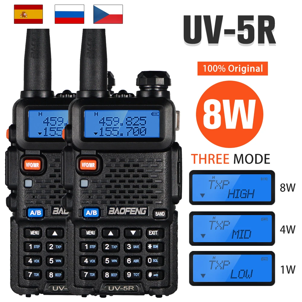 UV-5R Walkie Talkie Set Baofeng Dual Band Two Way Radio UV 5R 8W 128CH UHF VHF ham Handheld Long Range HF Transceiver UV5R | Мобильные