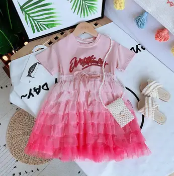 

2020 Summer New Children Baby Sequined Mesh Cake Dresses , Girls Princess Sweet Clothes 5 Pieces/lot Wholesale