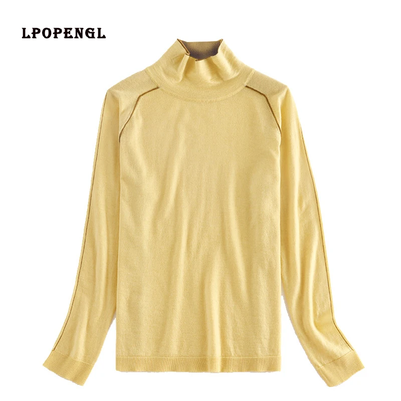 Sweater Female 2019 New Fashion Sweater Women's Turtleneck  Pullovers Women Tops Ruffle Sweater Wool Blends Neon Green shrug