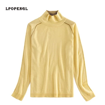 

Sweater Female 2019 New Fashion Sweater Women's Turtleneck Pullovers Women Tops Ruffle Sweater Wool Blends Neon Green shrug