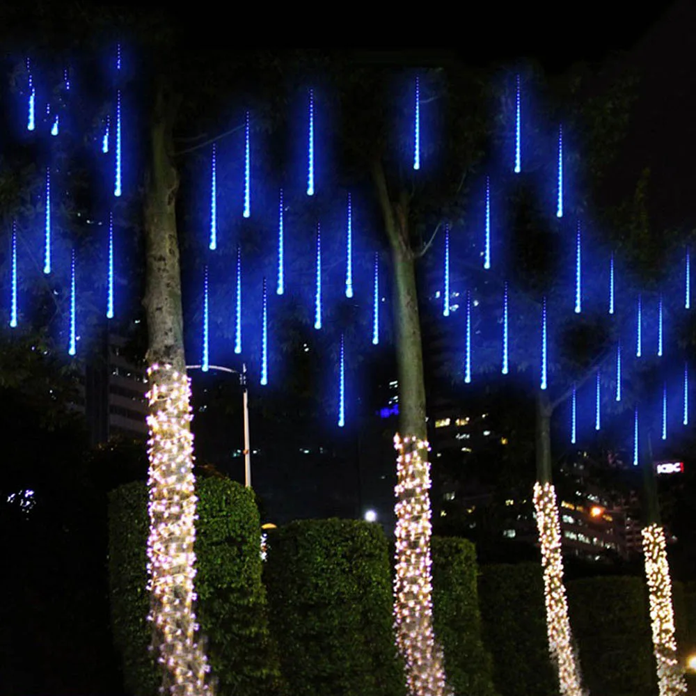 10-220 В водонепроницаемый метеоритный дождь трубы светодиодный светильник ЕС штекер Рождественский светильник Свадебные украшения сада - Испускаемый цвет: 50cm Blue