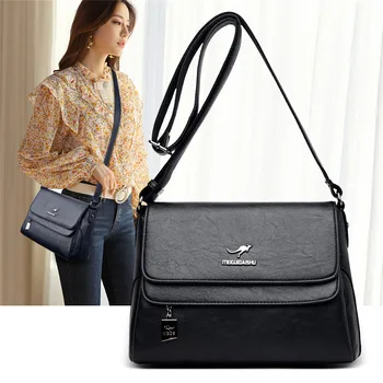 

2020 New Women Black Messenger Bag High Quality Fashion Lady Small Shoulder Shopper Bags Elegant Square Leather Female Handbag