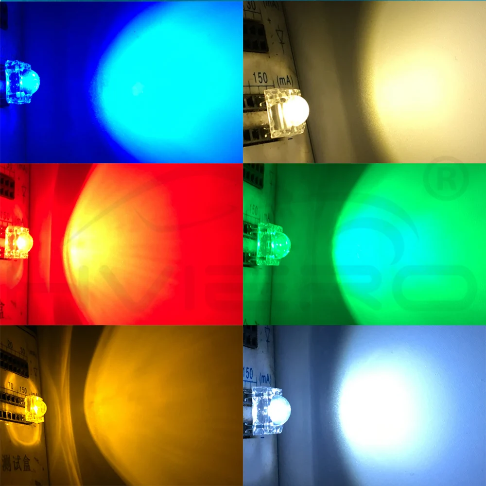 Hviero F5 5mm Red Green Blue White Yellow Dome Super Flux Water Clear Piranha Diode 1.9~3.4V Led Car Lamps Light Diodes Led Bulb