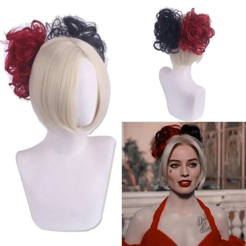 2021 Movie Suicide 2 Squad Harley Cosplay Costume Quinn Black Red Yellow Mix Color Wig Halloween Cos Props | Тематическая одежда и