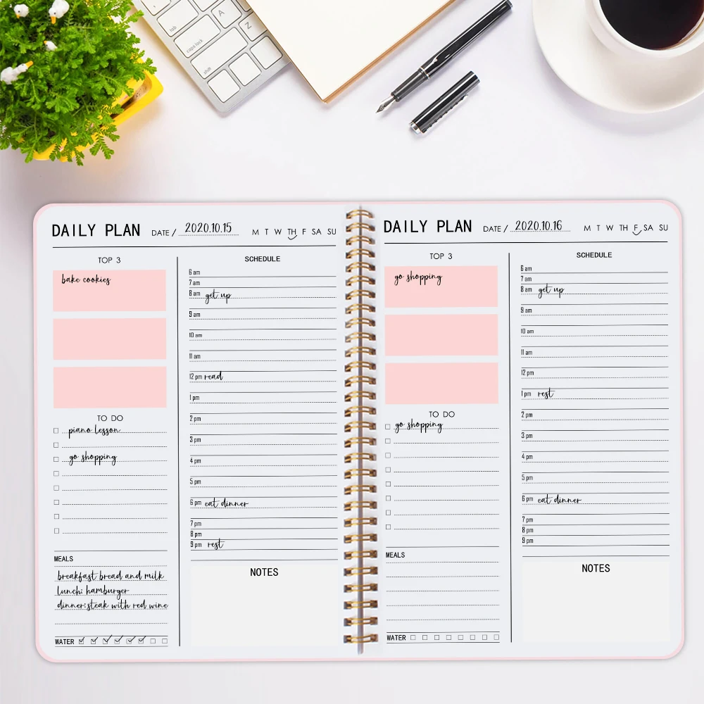 Daily Planner Notebooks Agenda Stationery Appointment Planner with To-Do List , Meals, Hourly ,Top Priorites ,Notes