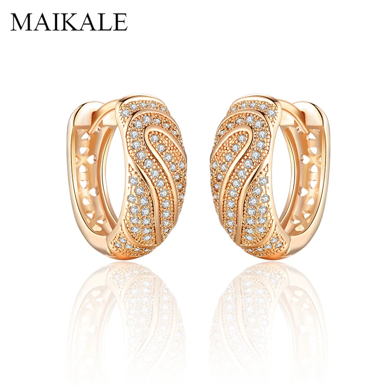 

MAIKALE Trendy Round Stud Earrings for Women Gold Silver Color Plated Hollow Heart Cubic Zirconia Earrings Fashion Jewelry Gift