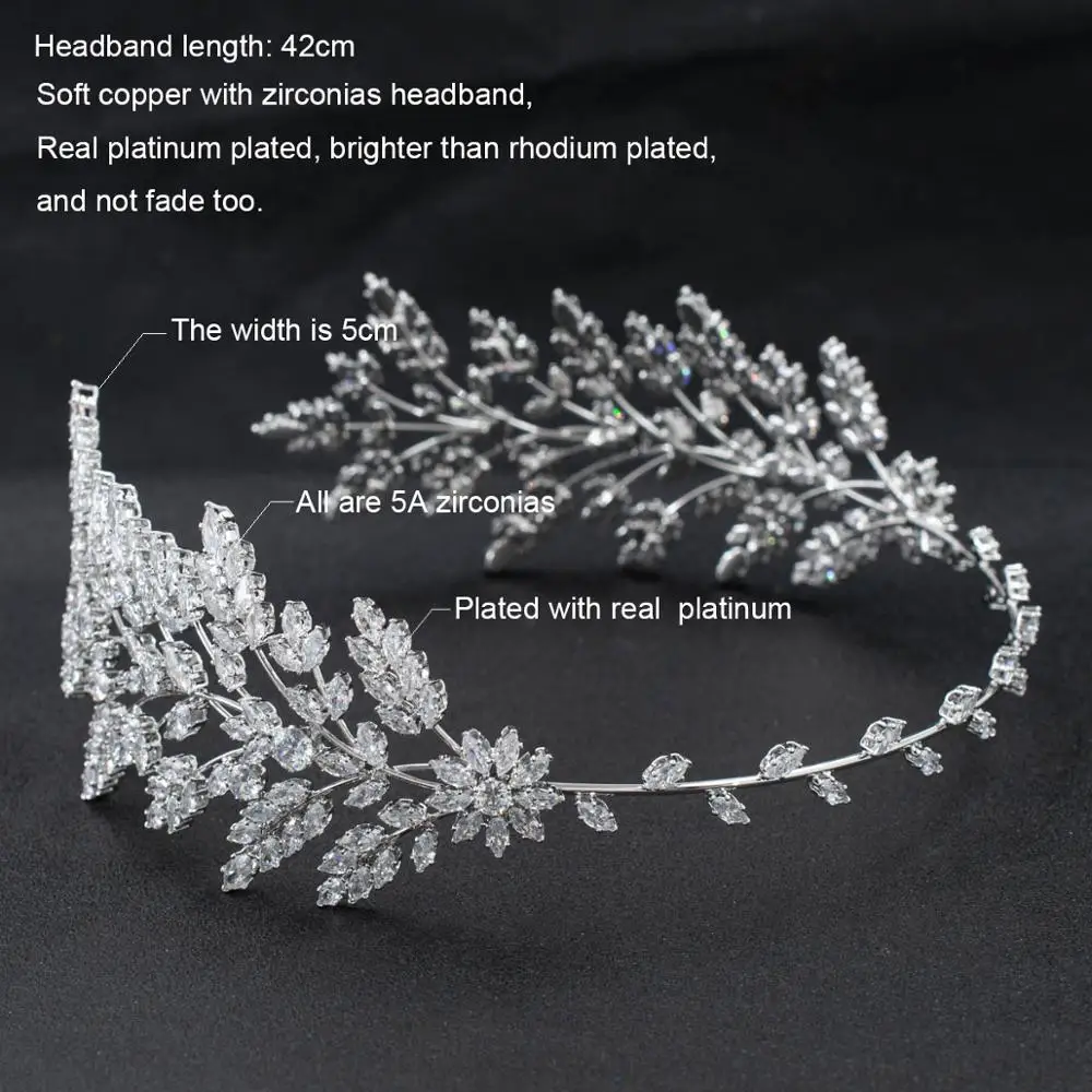 42cm Handmade 2020 New Cubic Zirconia Bridal Wedding Soft Headband Hairband Tiara Hair Jewelry Accessories Hairpieces CHA10052