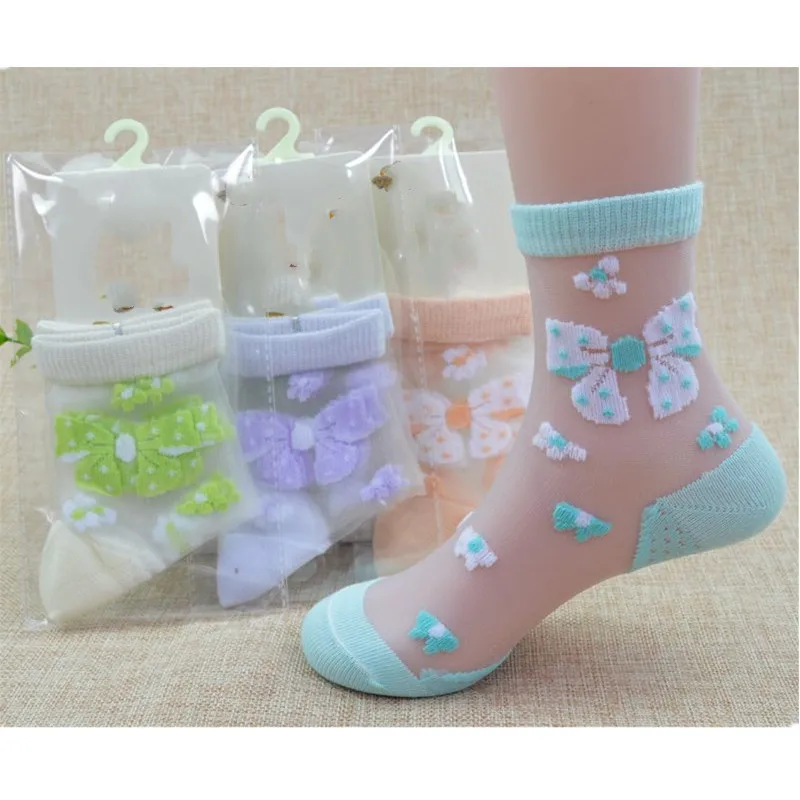 Sommer Mädchen Schöne Schmetterling Kristall Silk Socken Kinder Kinder Baby Mädchen Mesh Floral Elastische Spitze Blumen Socken