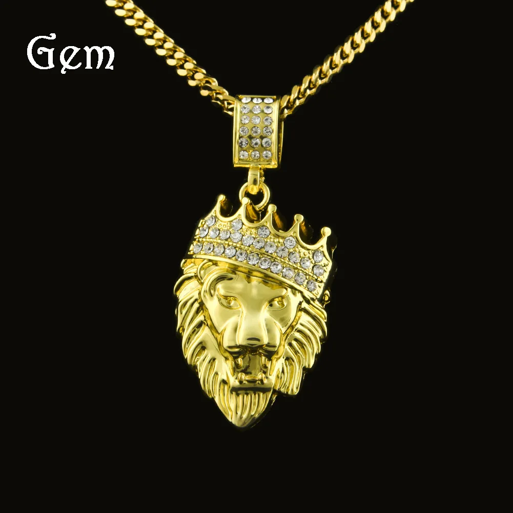 

Stereo Man-made Diamond Crown Lion Head Hip Hop Necklace Ancient Meng Hip Hop Alloy Pendant