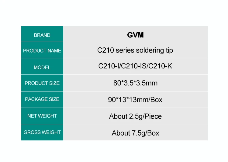 Lead-free sunshine GVM C210 soldering tip, JBC C210 T210 T26 T26D S21 tips; fast heating; C210-I/IS/K head for SMD welding metric combination wrench set