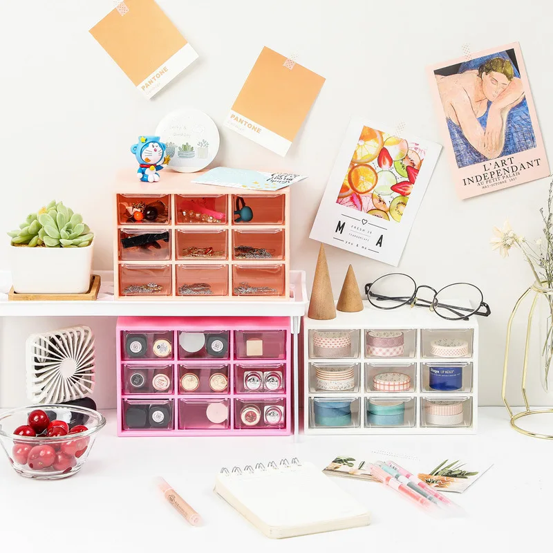 

Yisuremia Kawaii Drawer Desk Organizer Sudoku 9 Grid Storage Box Holder Make-Up Container Office School Stationery Supplies