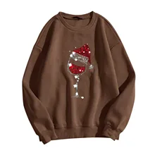 

Women Sweatshirts Fashion Christmas Wine Glass Print Long sleeve Female Clothing Casual Pullover Streetwear Sweatshirt 2021 New