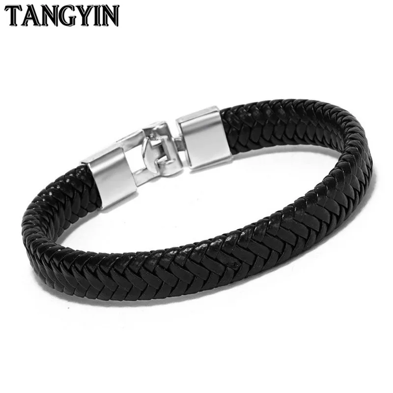 Модный плетеный кожаный браслет TANGYIN мужской серебристый ювелирные изделия