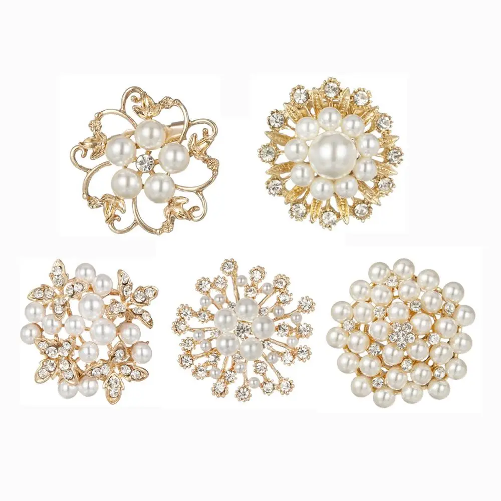 Crystal Rhinestones Pearl Flower Brooch Pins Set for Jewelry Making Wedding Party Home Decoration Gift Headband DIY Craft | Украшения и