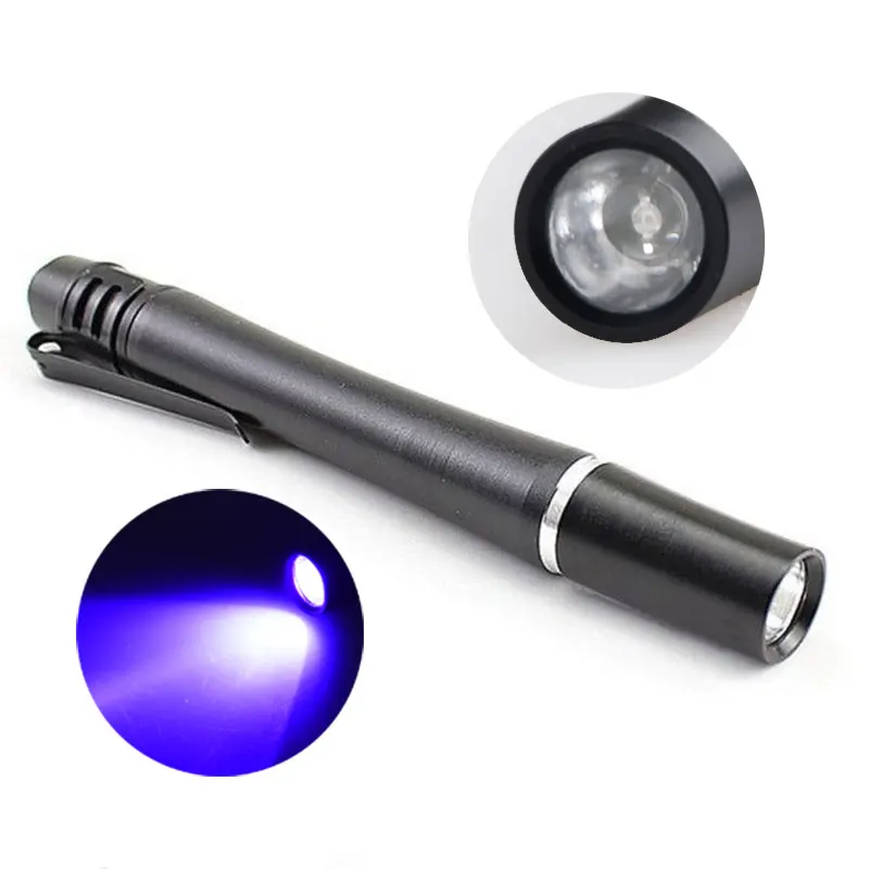TopCom 3 W mini Карманный 2AAA Батарея питание 395nM 380nM 365nM ультрафиолетового Алюминий сплав УФ-ручка фонарик уф-pen свет факел