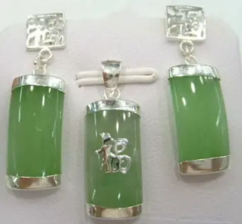 

new Style Hot sale***Natural green jade Fortune Pendant Necklace Earrings Set Fashion Wedding Party Jewellery