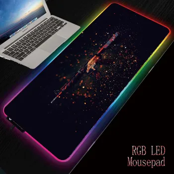 

XGZ Gun LED Gaming Mouse Pad RGB Large Gamer Mousepad USB Backlit Rainbow Rubber Computer Mat Keyboard Desk Pad for CSGO DOTA