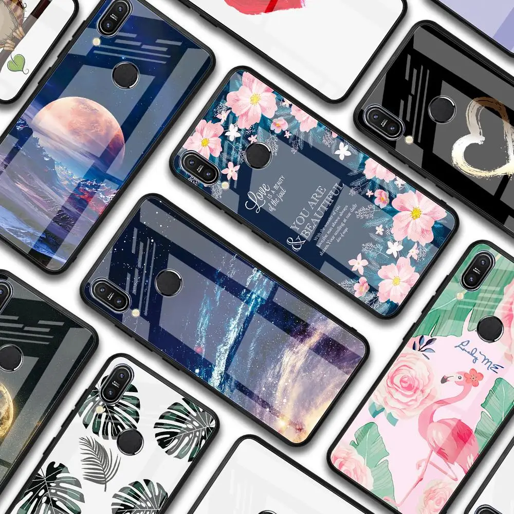 

Patterned Glass Phone Case For ASUS Zenfone Max M2 ZB633KL Max Pro M2 ZB631KL M1 ZB601KL ZB602K Tempered Glass Case