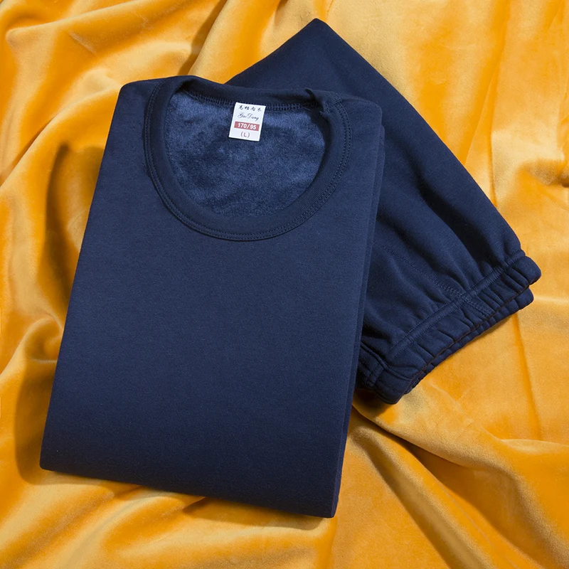Navy Blue Tide зимнее термобелье для мужчин кальсоны мужские термо рубашка+ брюки набор теплый толстый флис пижамы костюмы внутренняя одежда для мужчин - Цвет: Navy Blue