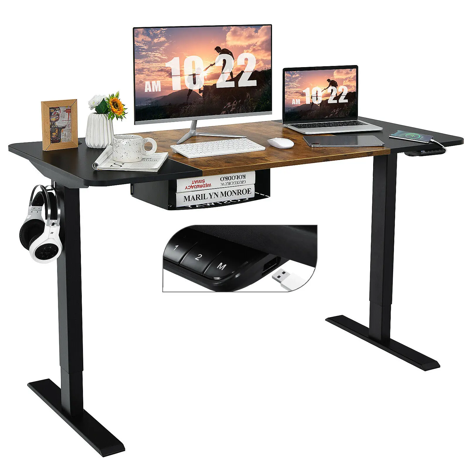

55”x28” Electric Standing Desk Height Adjustable Sit Stand Desk w/USB Port Black JV10222US