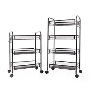 

Household Exquisite Honeycomb Net Four Tiers Storage Cart With Hook Black