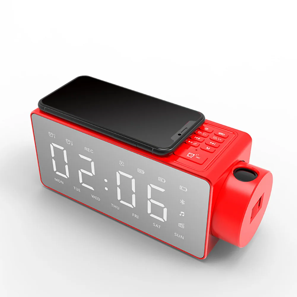 

Projection Bedroom Music Playing TF Card Support Wireless Charging Bluetooth Speaker DIY Ringtone LED Display Smart Alarm Clock