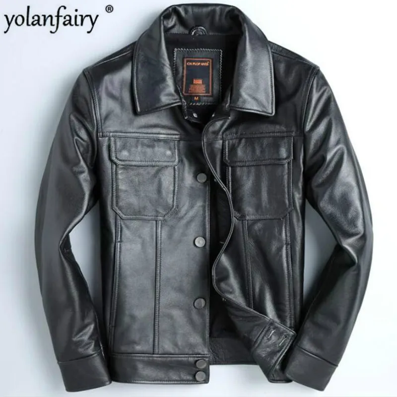 Contrapartida tenga en cuenta huella Real Leather Jacket Men Spring Autumn Cow Leather Jacekt Vintage Motorcycle  Jacket Mens Clothing Jaqueta De Couro Yy1022 - Genuine Leather - AliExpress