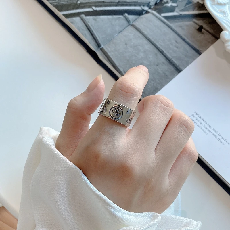 LouLeur Настоящее серебро 925 пробы, кольца с улыбкой, Япония, корейский стиль, открытые кольца для женщин, высокое качество, хорошее ювелирное изделие