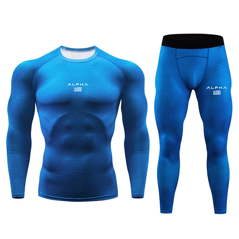 Men's Sports Compression Racing Set T-Shirt+ Pants- Skin Tights Fitness Long Sleeve Training Running Suits Clothing Yoga Wear