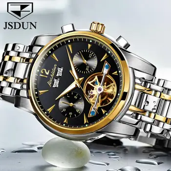 

Men's Mechanical Watch Top Luxury Brand Sapphire Mirror Gold And Di Amond Hollow out Automatic Digital Calendar Multifunctional