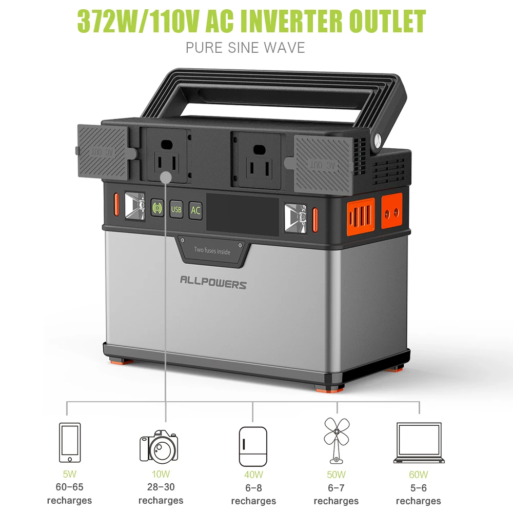 Все мощности S 110V power Bank 372W портативный генератор электростанции AC/DC/USB/type-C несколько выходов UPS аккумулятор