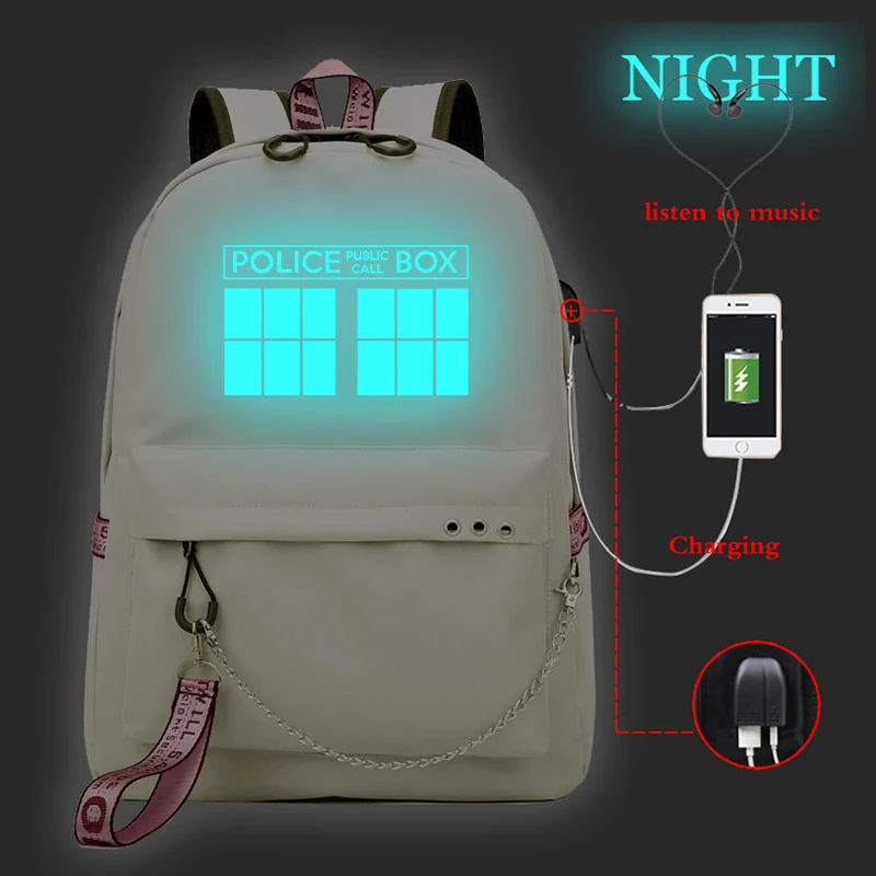 Рюкзак Mochila Doctor Who Светящийся рюкзак женские рюкзаки Подростковый женская сумка