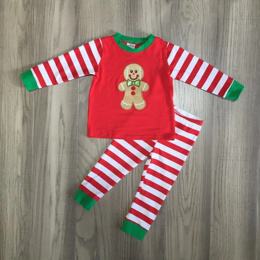 Пижамы для маленьких девочек и мальчиков, Детские Рождественские костюмы, топ с пряниками, штаны в полоску/горошек, детские пижамы