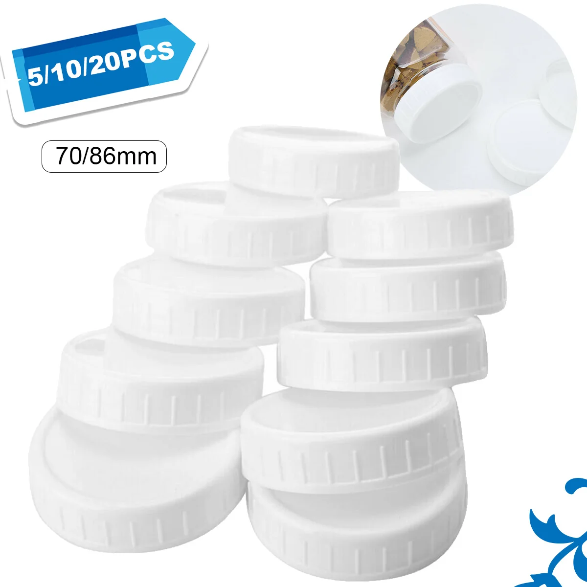 

5/10/20Pcs Mason Jar Lids White Plastic Ribbed Cover Suitable for Regular Mouth Mason Storage Caps Replacements Caps Cover