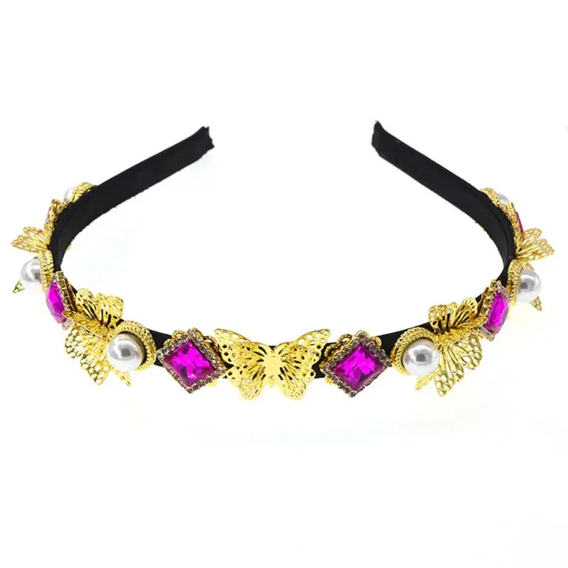Ретро барокко золотой сплав насекомых оголовье красочные искусственный кристалл ювелирные изделия обруч для волос 449F