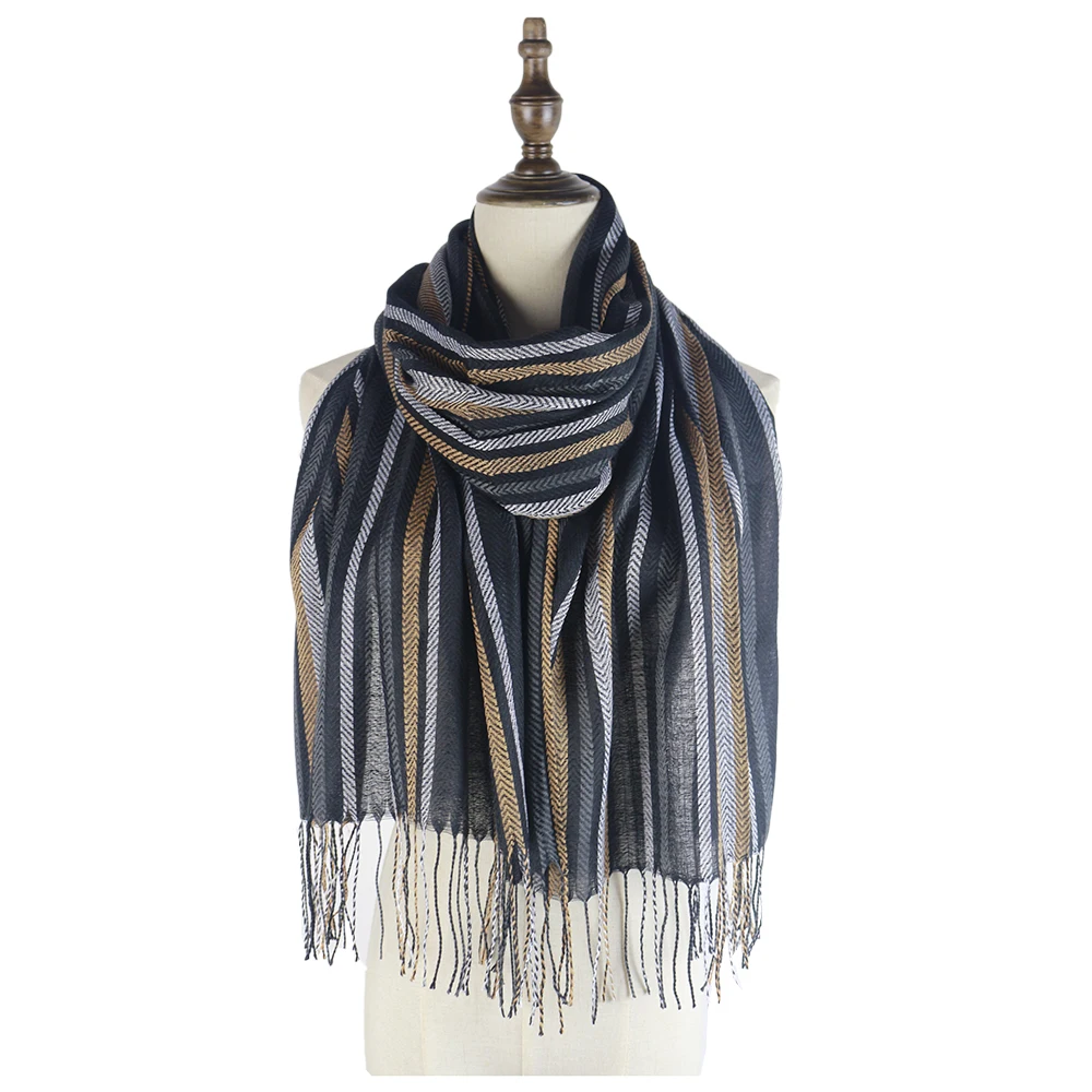 

pashmina polyester shawls capes long scarfs bufandas invierno mujer stripe scarf tassel shawl winter scarf stole