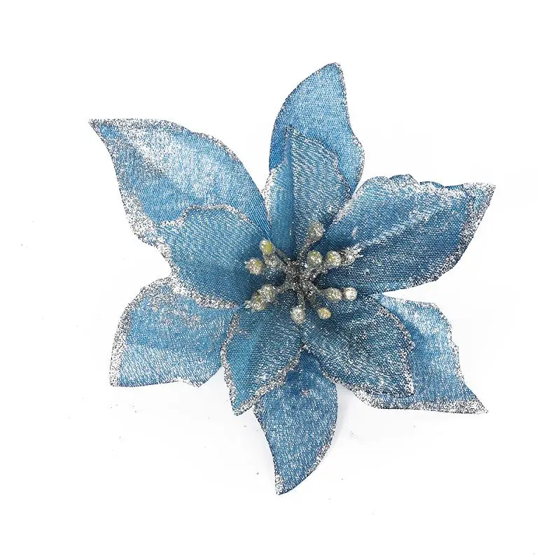 10pcs blue Рождественский Блестящий искусственный цветок красное украшение цветок сплошной цвет Искусственные цветы к Рождеству елки украшения - Цвет: 10pcs blue